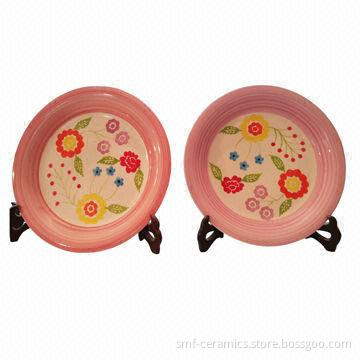 2pcs Ceramic Plate with Color Glazed, Hand Painting FDA, 84/500/EEC, LFGB Standards